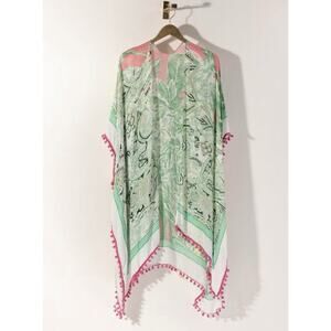 Shiraleah Women’s Floral Viscose Beach Cover-Up with Pom-Pom Trim